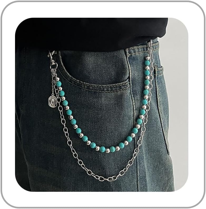 BOOSTIQ Pant Chains for Men Women Punk Rock Pocket Chains Turquoise Wallet Chain Western Country Cowboy Wallets Chain for Men - Image 1